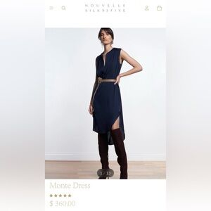 NOUVELLE Small Navy Silk Monte Henley Shirt Midi Dress Orig $360